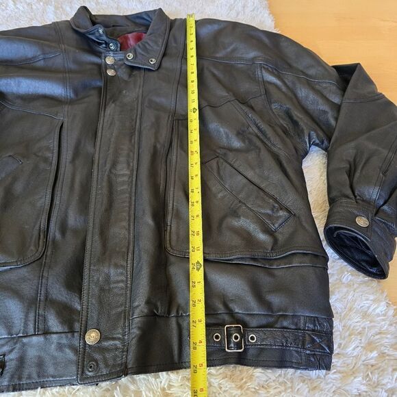 WILSON Mens Bomber Black Leather Jacket Size 2XLT Western Rodeo Biker - Picture 9 of 16
